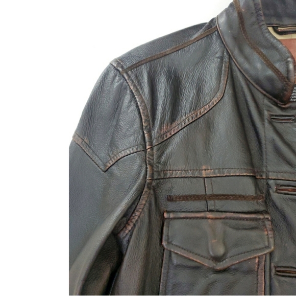 Sanctuary Distressed Leather Jacket Military Brown - Picture 2 of 9